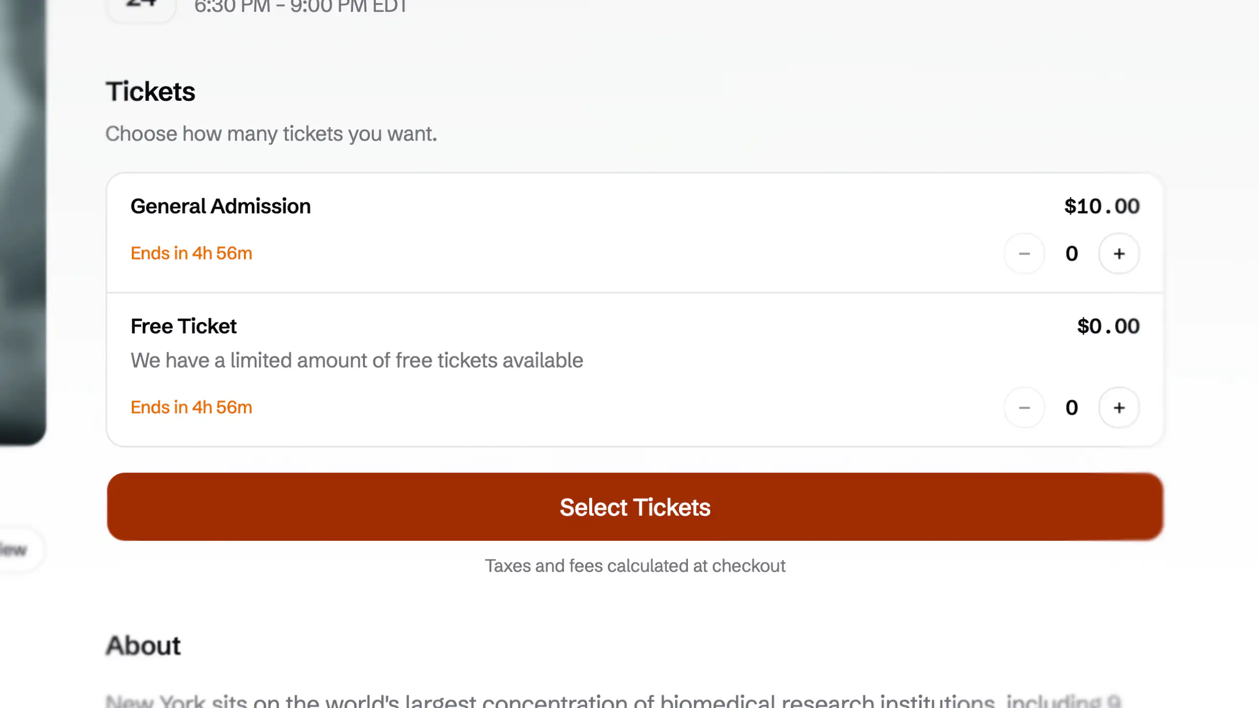 Ticket list with a paid General Admission tier and a Free Ticket tier at $0.00